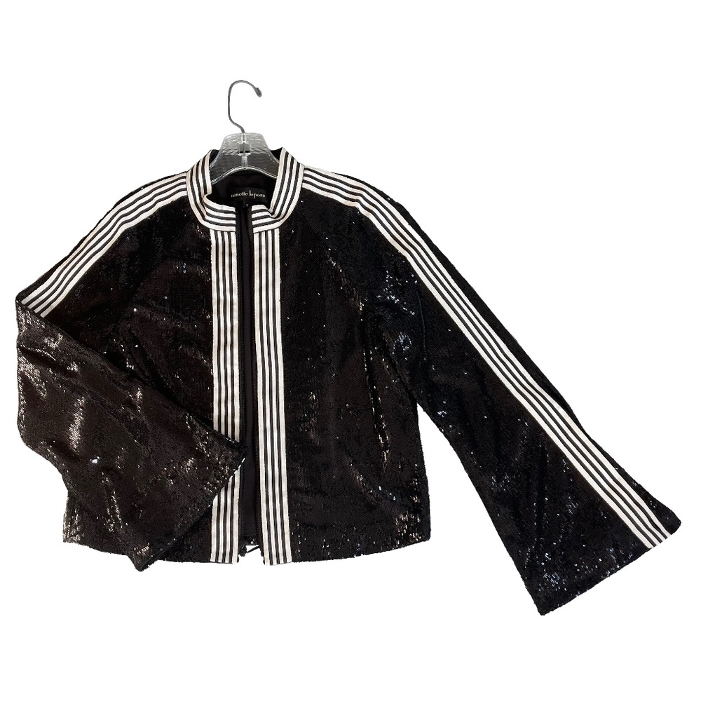 Nanette Lepore Freak Long-Sleeve Sequin Jacket w/ Striped-Trim